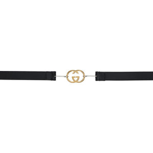 Gucci Black Skinny Interlocking G Buckle Belt