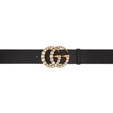 Gucci Black Wide Leather GG Crystal Belt