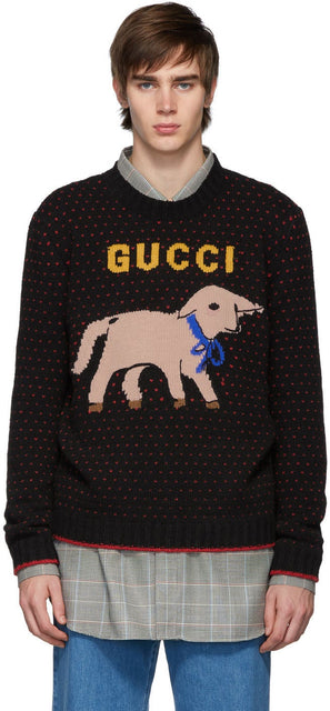 Gucci Black Wool Lamb Sweater - Gucci Pull d'agneau en laine noire - 구찌 블랙 양모 양고기 스웨터