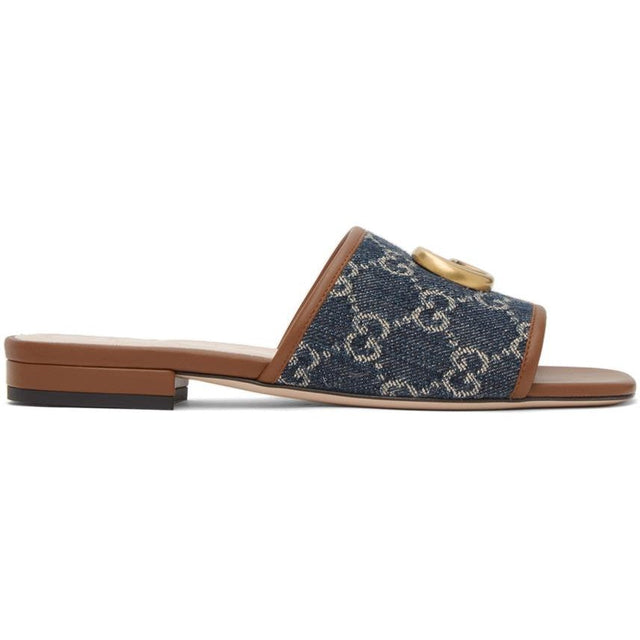 Gucci Blue Denim GG Jacquard Slide Sandals - Gucci Blue Denim GG Sandales à glissière Jacquard GG - Gucci 블루 데님 GG 자카드 슬라이드 샌들