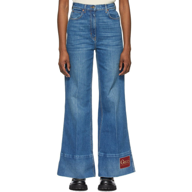 Gucci Blue Denim Washed Flare Jeans - Jean de flare lavé en jean bleu Gucci - 구찌 블루 데님 씻어 플레어 청바지