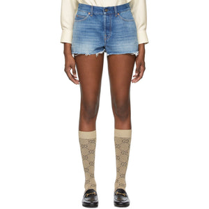 Gucci Blue Disney Edition Denim Eco-Washed Donald Duck Shorts - Gucci Blue Disney Edition Denim Eco-lavé Donald Duck Short - 구찌 블루 디즈니 판 데님 에코 워시 도널드 오리 반바지
