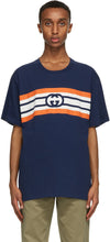 Gucci Blue Interlocking G Stripe Print T-Shirt - T-shirt imprimé à rayures Gucci Blue - 구찌 블루 연동 G 스트라이프 프린트 티셔츠