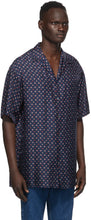 Gucci Blue Silk Apple Print Bowling Shirt