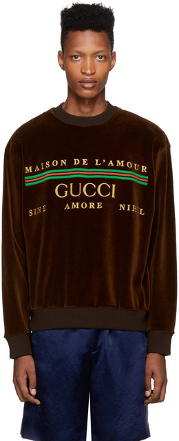 Gucci Brown Chenille 'Maison De L'amour' Sweatshirt - Sweat-shirt Gucci Brown Chenille 'Maison de l'Amour' - 구찌 브라운 chenille 'Maison de l'amour 'sweatshirt
