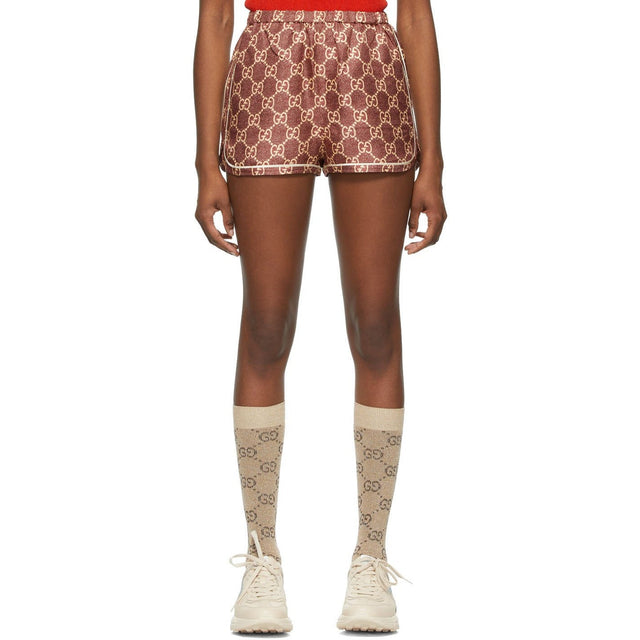 Gucci Burgundy Silk GG Supreme Shorts - Gucci Burgundy Silk GG Short suprême - 구찌 부르고뉴 실크 GG 최고 반바지