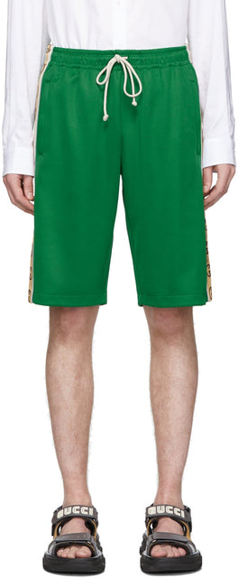 Gucci Green Jersey GG Ribbon Shorts - Short de ruban Gucci Green Jersey GG - Gucci 그린 유니폼 GG 리본 반바지