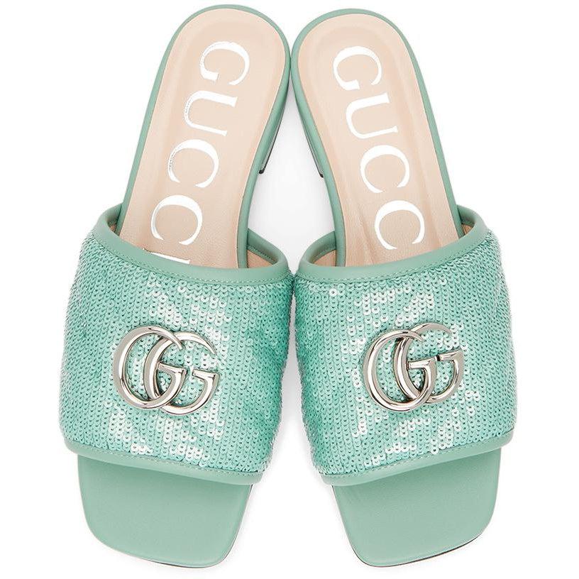 Gucci Green Sequin GG Slides