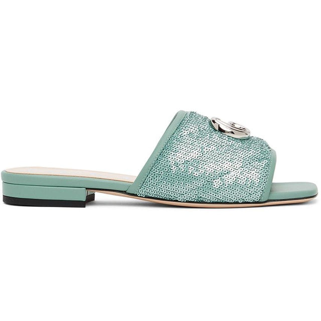Gucci Green Sequin GG Slides - GUCCI GREEN SEQUIN GL DLOCES - Gucci 그린 스팽글 GG 슬라이드