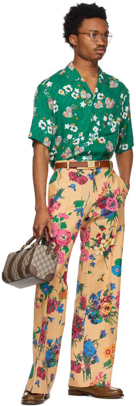 Gucci Green Silk GG Graphic Shirt