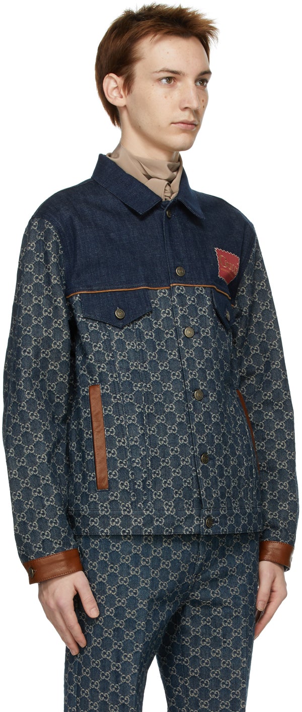 Navy Reversible GG-jacquard padded corduroy jacket | Gucci | MATCHES UK