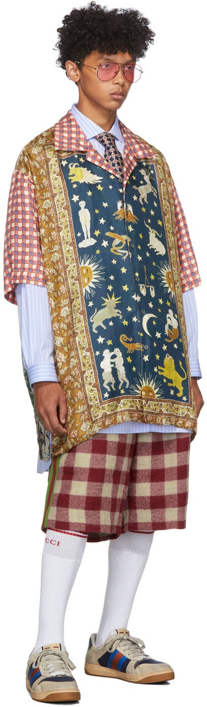 Gucci Multicolor Zodiac Rug Panel Short Sleeve Shirt