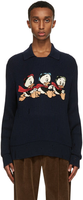 Gucci Navy Disney Edition Donald Duck Sweater - Gucci Navy Disney Edition Donald Duck Pull - 구찌 네이비 디즈니 판 도널드 오리 스웨터
