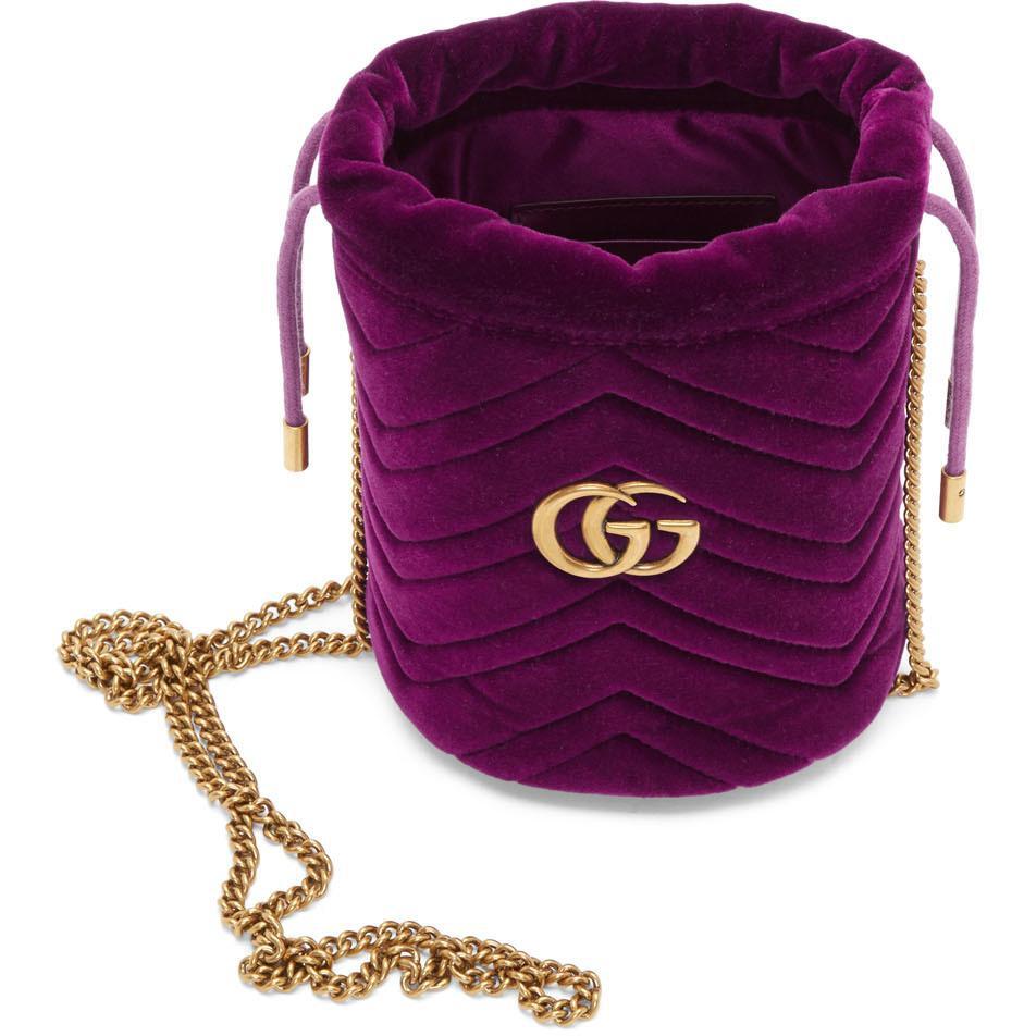 Gucci Pink Mini Velvet GG Marmont Bucket Bag - Gucci Pink Mini Velvet GG Marmont Sucket Sac - 구찌 핑크 미니 벨벳 GG Marmont 양동이 가방
