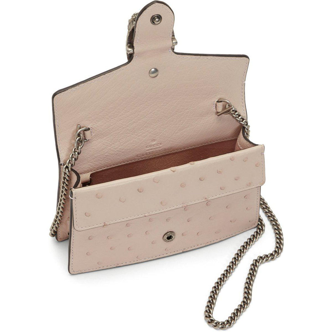 Gucci Pink Super Mini Ostrich Dionysus Wallet Chain Bag - Gucci Pink Super Mini Ostrich Dionysos Portefeuille - 구찌 핑크 슈퍼 미니 타스 트리 어 디오니소스 지갑 체인 백