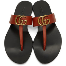 Gucci Red Leather Double G Sandals - Gucci cuir rouge double g sandales - 구찌 레드 가죽 더블 G 샌들