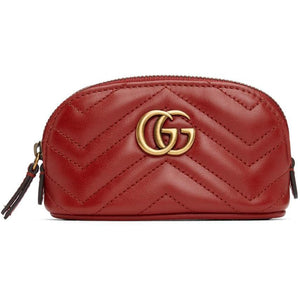 Gucci Red Mini GG Marmont 2.0 Quilted Zip Pouch
