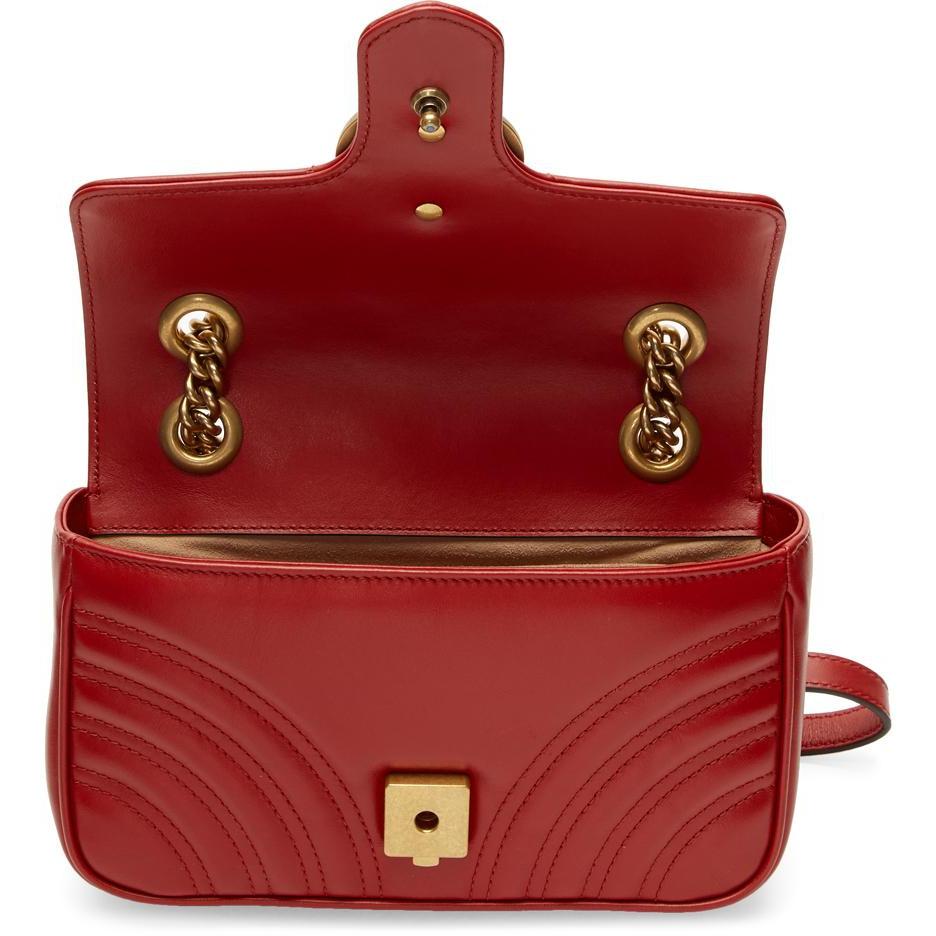 Gucci Red Mini GG Marmont 2.0 Shoulder Bag - Gucci Rouge Mini GG Marmont 2.0 Sac à bandoulière - 구찌 레드 미니 GG Marmont 2.0 어깨 가방