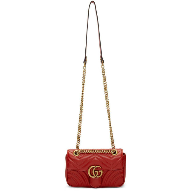 Gucci Red Mini GG Marmont 2.0 Shoulder Bag