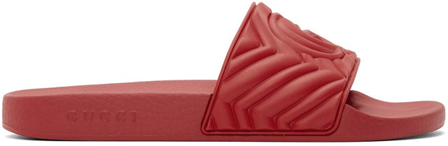 Gucci Red Quilted GG Pool Slides - Gucci rouge matelassé GG Diapositives de la piscine - 구찌 레드 퀼트 GG 풀 슬라이드