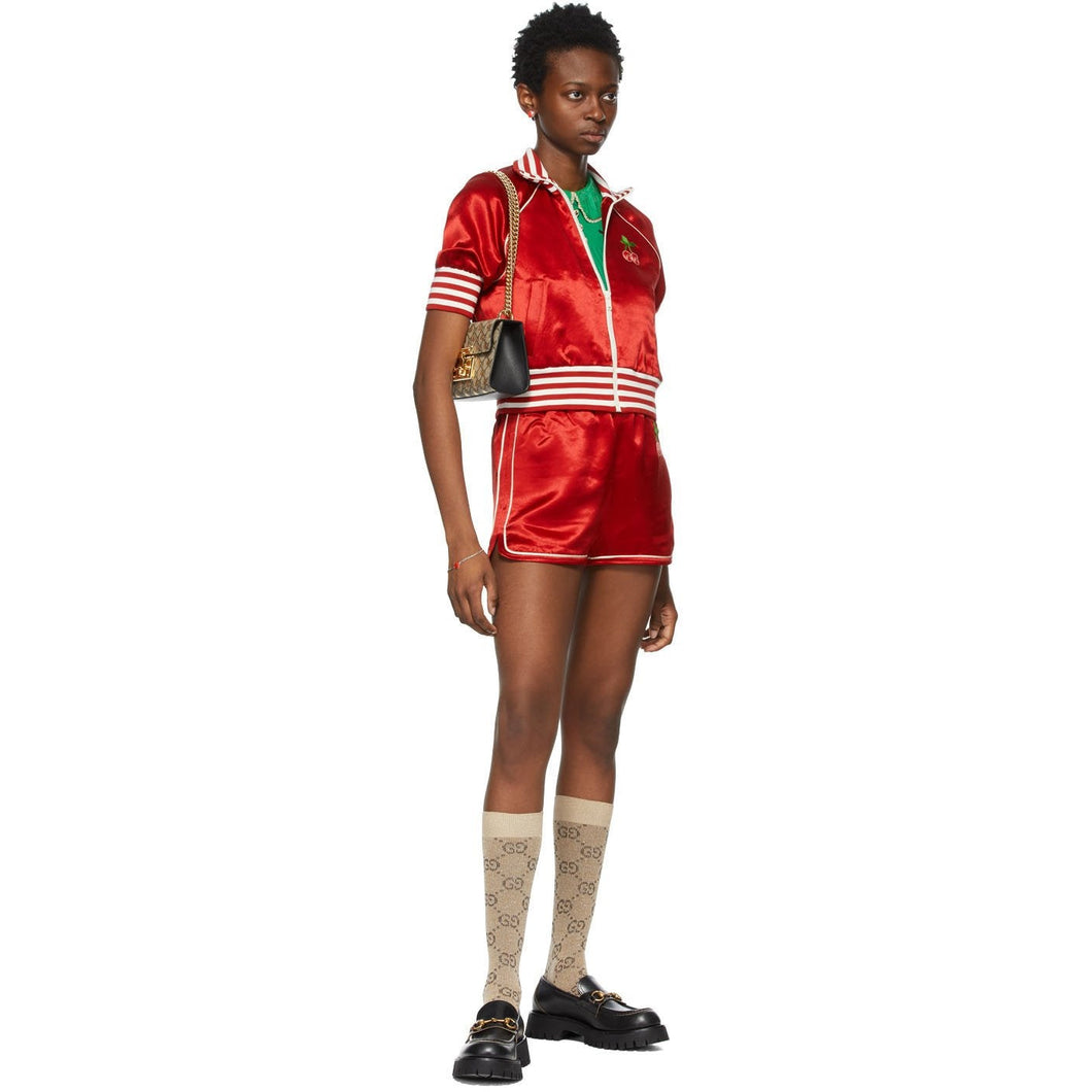 Gucci Red Satin GG Cherry Shorts