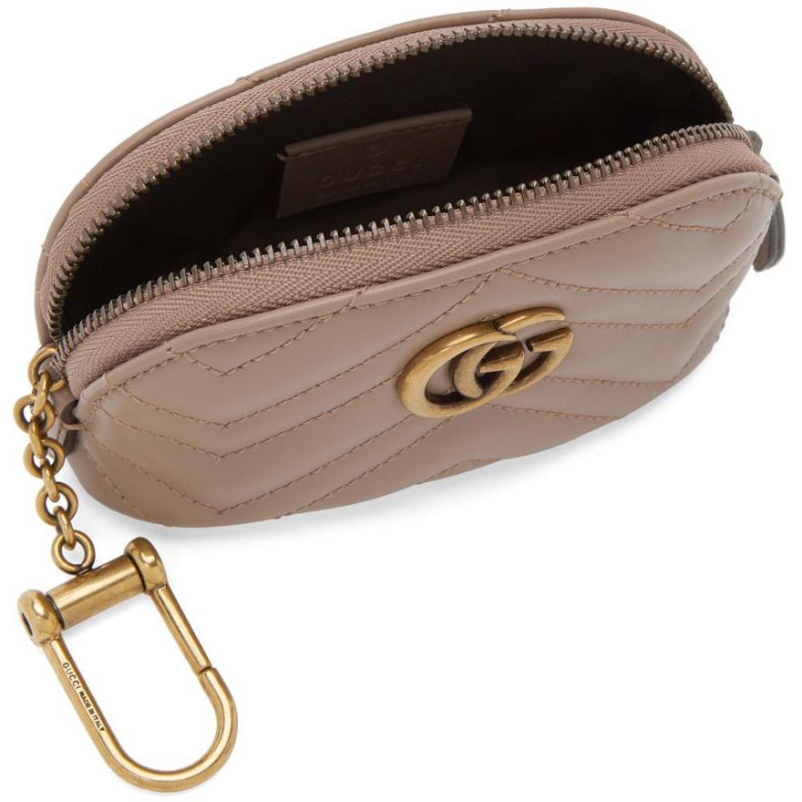 Gucci Brown GG Marmont Keychain Wallet Leather Coin Pouch Beige