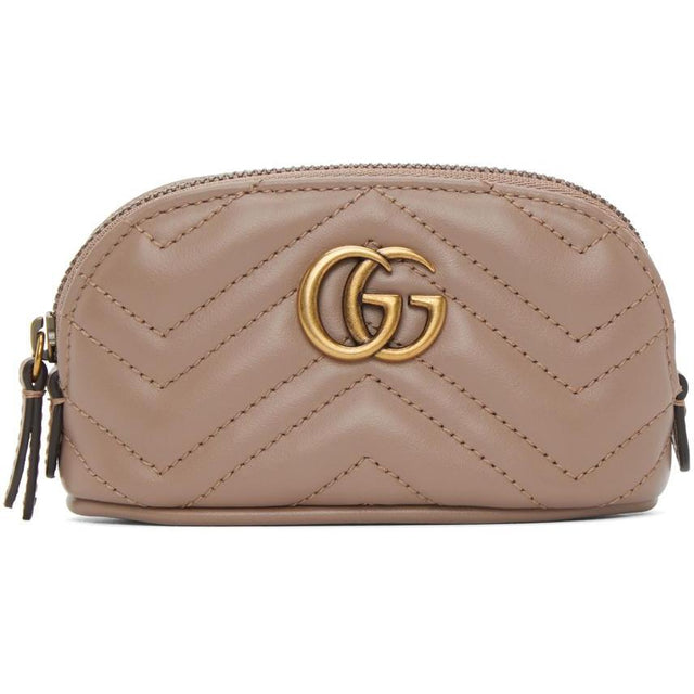 Gucci Taupe Mini GG Marmont 2.0 Coin Pouch Keychain