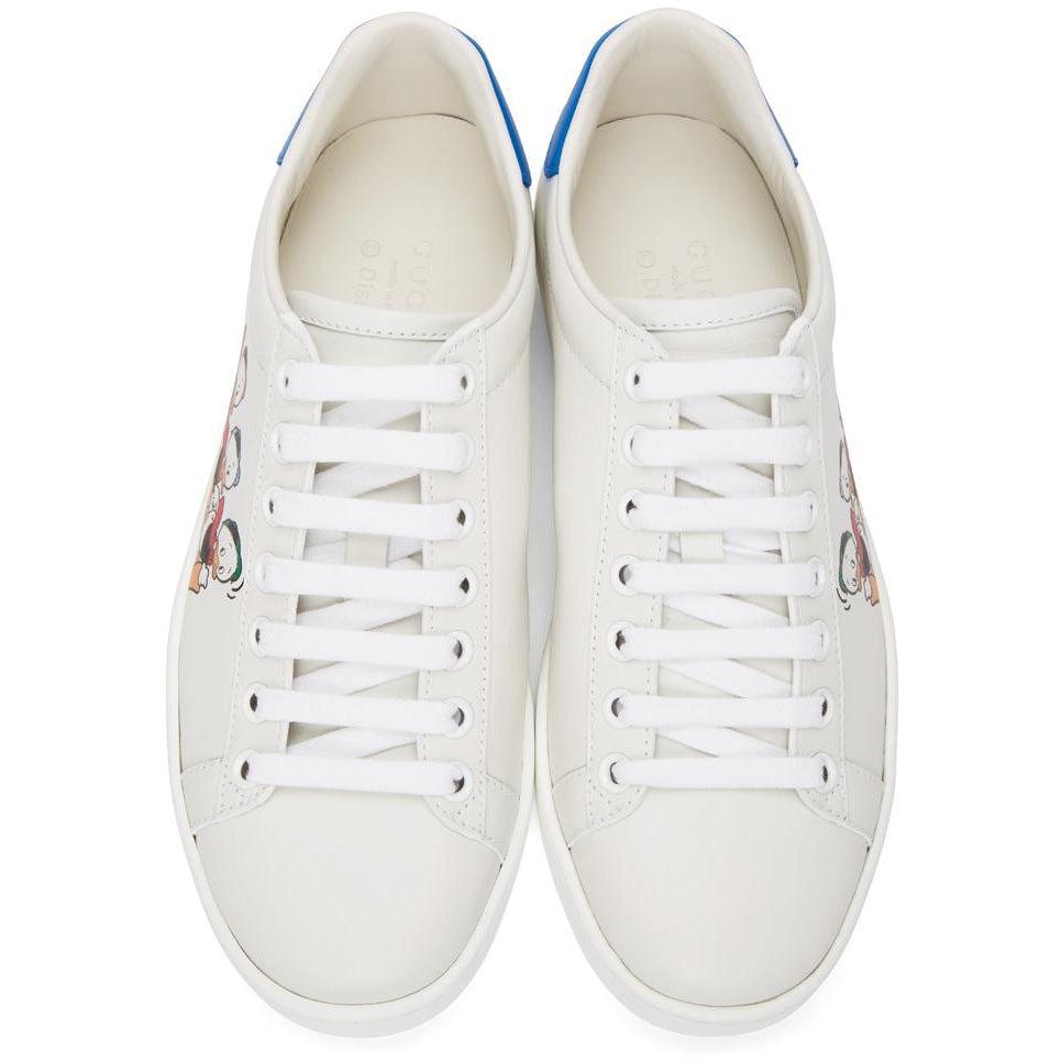 Gucci Disney Collaboration Donald Cherie Line Low Cut Sneakers Size 9 White/Green 649399 Leather Rubber