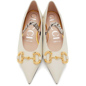 Gucci White Horsebit Ballet Flats