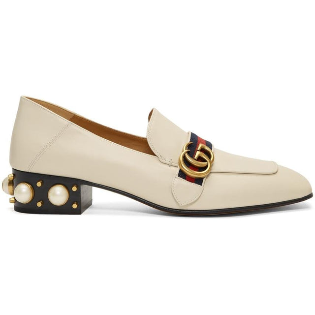 Gucci White Peyton Pearl Loafer Heels - Gucci White Peyton Pearl Loafer Heels - 구찌 화이트 페이튼 펄화물 발 뒤꿈치