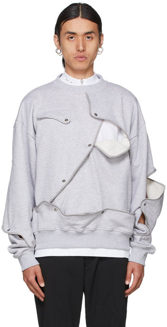 HELIOT EMIL Grey Removable Layers Sweatshirt - Sweat-shil de couches amovibles d'Heliot Emil Grey - Heliot Emil 회색 이동식 레이어 스웨터
