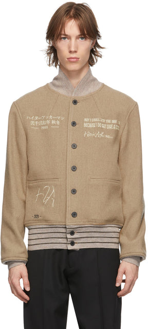 Haider Ackermann Beige Embroidered Aviator Bomber Jacket - Haider Ackermann Beige Brodé Veste Bombardière Aviator Brodé Beige - HAIDER Ackermann 베이지 자 수 놓은 Aviator 폭격기 자켓