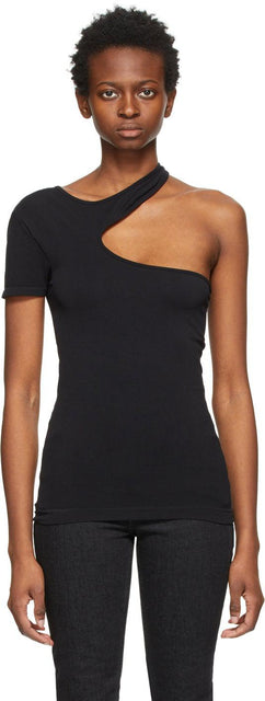 Helmut Lang Black Cut-Out Seamless T-Shirt - T-shirt sans soudure de coupe noire Helmut Lang - Helmut Lang Black 컷 아웃 원활한 티셔츠
