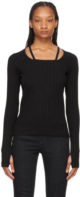 Helmut Lang Black Square Neck Long Sleeve T-Shirt - T-shirt à manches longues carrée de Helmut Lang noir - Helmut Lang Black Square Neck 긴 소매 티셔츠