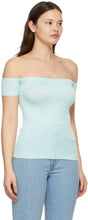Helmut Lang Blue Off-The-Shoulder T-Shirt