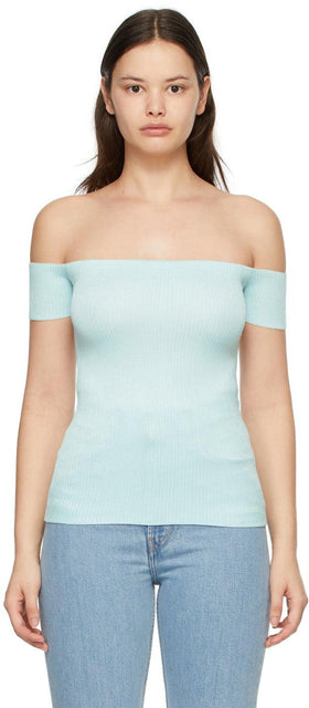 Helmut Lang Blue Off-The-Shoulder T-Shirt - T-shirt Helmut Lang Blue Off-the-Spother - Helmut Lang Blue Off-The-Shoulder 티셔츠
