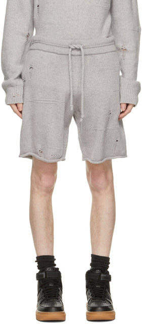 Helmut Lang Grey Wool Distressed Shorts - Short en détresse en laine grise Helmut Lang - Helmut Lang Grey Wool 고민 된 반바지