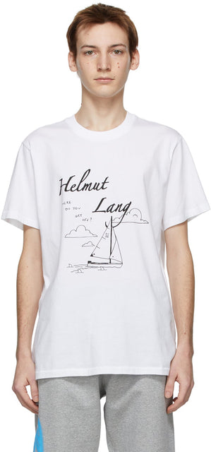 Helmut Lang SSENSE Exclusive White Saintwoods Edition Boat T-Shirt - Helmut Lang Ssense EXCLUSIVE WHITE SAINTWOODS EDITION T-shirt bateau - Helmut Lang Ssense 독점 화이트 셍우드 에디션 보트 티셔츠