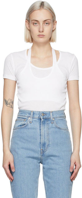 Helmut Lang White Halter T-Shirt - T-shirt Halter Halter Helmut Lang Blanc - Helmut Lang 화이트 고삐 T 셔츠