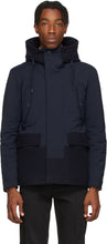 Herno Navy Wool Mixed Media Short Jacket - Herno marine en laine mixte mixte courte veste courte - 헤르노 해군 양모 혼합 미디어 짧은 재킷