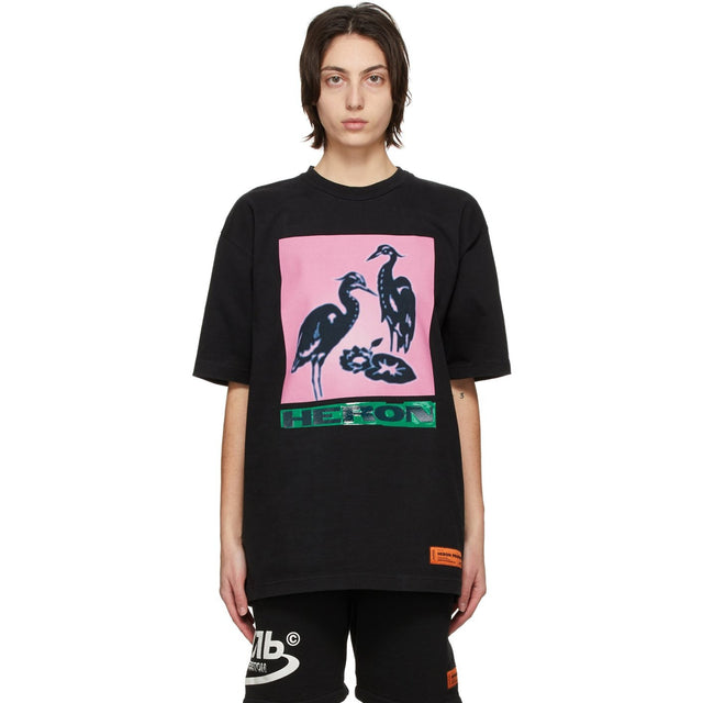 Heron Preston Black Nightshift Heron T-Shirt - Heron Preston Noir Nightshift Heron T-shirt - 헤론 프레스턴 블랙 나이트 시프트 헤론 티셔츠
