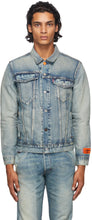 Heron Preston Indigo Levi's Edition Denim Trucker Jacket - Jacket de camionneur Denim de Heron Preston Indigo Levi - 헤론 프레스턴 인디고 레비의 에디션 데님 트럭 재킷