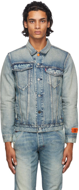 Heron Preston Indigo Levi's Edition Denim Trucker Jacket - Jacket de camionneur Denim de Heron Preston Indigo Levi - 헤론 프레스턴 인디고 레비의 에디션 데님 트럭 재킷