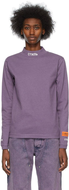 Heron Preston Purple High-Neck Long Sleeve T-Shirt - T-shirt à manches longues à manches longues pourpre de Heron PRESTON - 헤론 프레스턴 보라색 하이넥 긴 소매 티셔츠