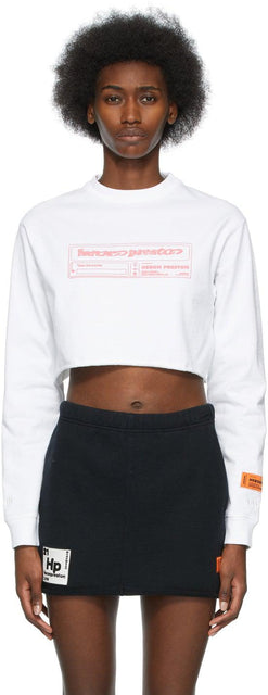 Heron Preston White Cropped Captcha Long Sleeve T-Shirt - T-shirt à manches longues à manches longues de Heron Preston - 헤론 프레스톤 화이트 자른 CAPTCHA 긴 소매 티셔츠