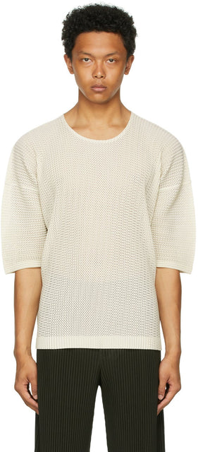 Homme PlissÃ© Issey Miyake Beige Mesh Light T-Shirt - Homme Plissé Issey Miyake Beige T-shirt léger beige - homme plissÃ © Issey Miyake 베이지 메쉬 라이트 티셔츠