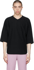 Homme PlissÃ© Issey Miyake Black Cotton Linen T-Shirt - Homme Plissã © Issey Miyake T-shirt de draps en coton noir - homme plissé issey miyake 검은 코튼 린넨 티셔츠