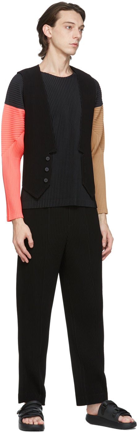 Homme PlissÃ© Issey Miyake Black Tuxedo Pleats Trousers