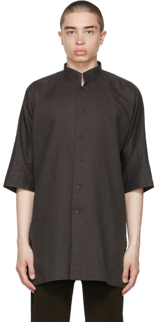 Homme PlissÃ© Issey Miyake Brown Cotton Linen Long Shirt - Homme Plissé Issey Miyake Brown Coton Linge Longue Chemise longue - homme plissé issey miyake 갈색 면화 린넨 롱 셔츠