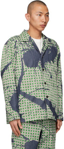 Homme PlissÃ© Issey Miyake Green Denim Burnt-Out Printed Jacket